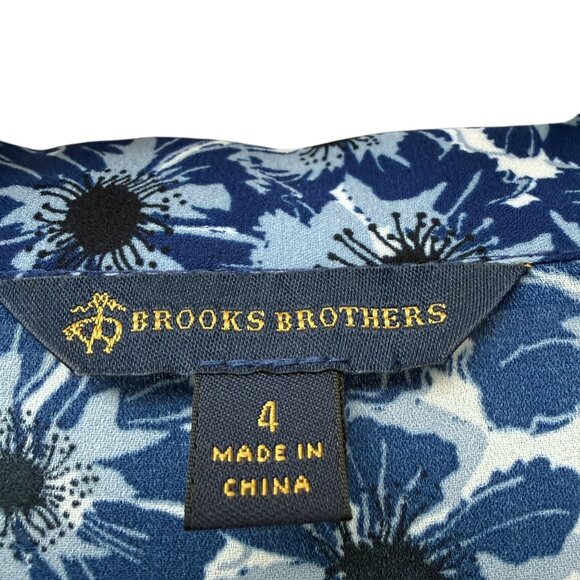Brooks Brothers Bow Blouse Size 4 Blue Floral Long Sleeve Womens Button up Top - Picture 4 of 10